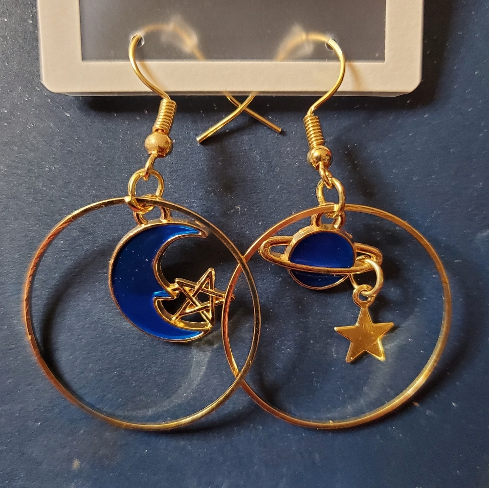 Gold and Blue Celestial Earrings
